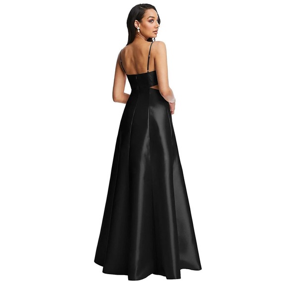 Alfred Sung Gown Dress Black Satin Maxi Cut Out Sleeveless Slit D840 - Picture 2 of 15